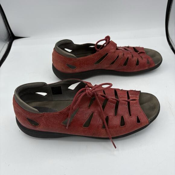 Aravon Sandals Womens Size 12 D Bromly Ghillie Red Gladiator Casual‎ Leather - Picture 7 of 9